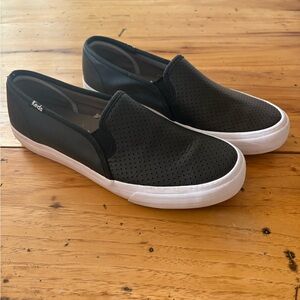 Keds Black Perforated Slip-On Sneakers with White Sole